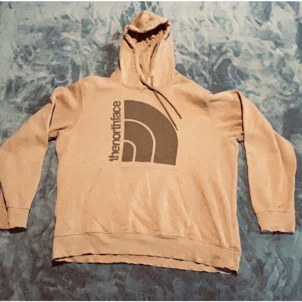 The North Face Men's Tan Graphic Logo Pullover Hoodie Fleece Pockets Size L